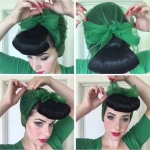 Kelly Green Pinup Nylon chiffon head scarf hair scarf rockabilly
